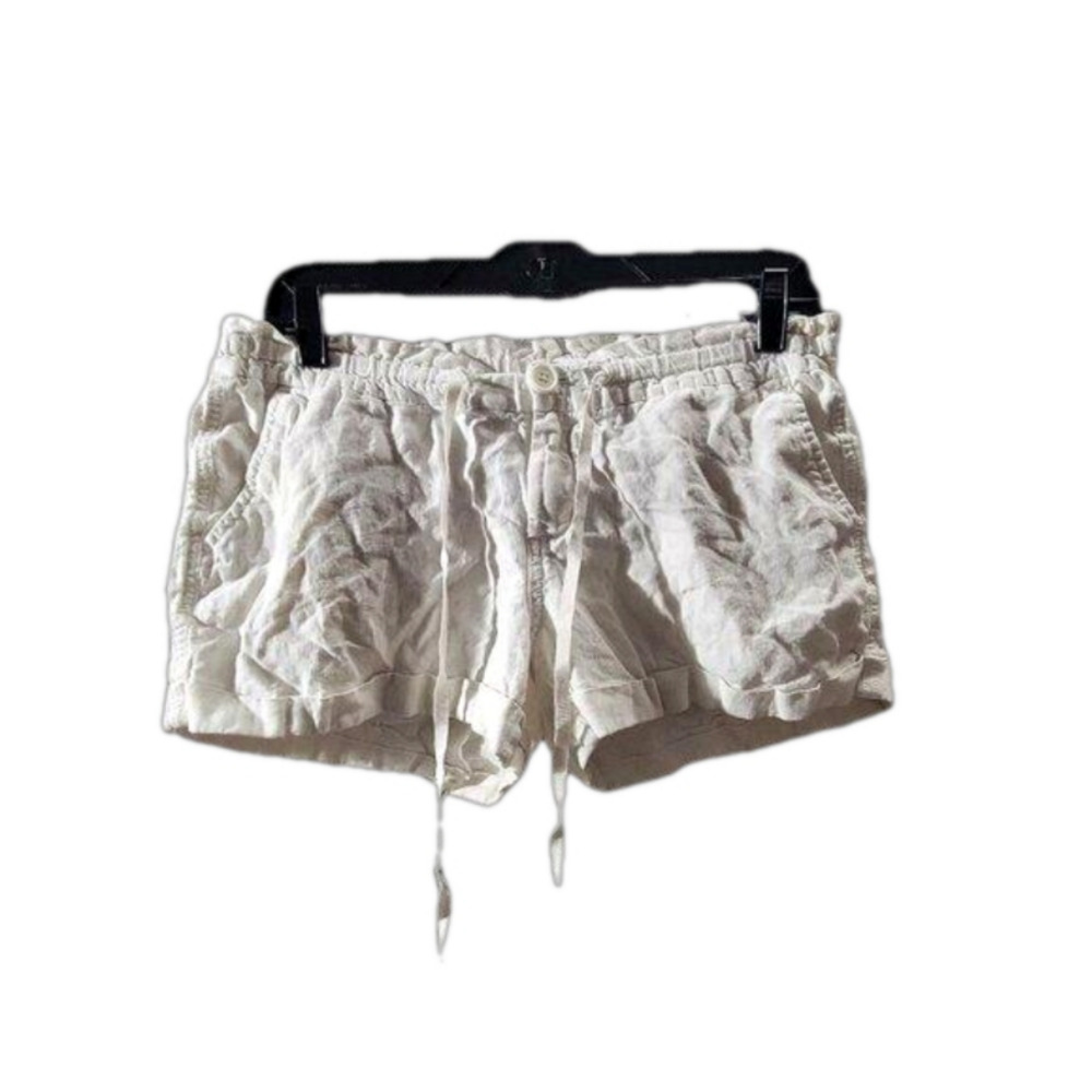 Vintage Old Navy Bright White Linen Tie Shorts With Pockets Size 6